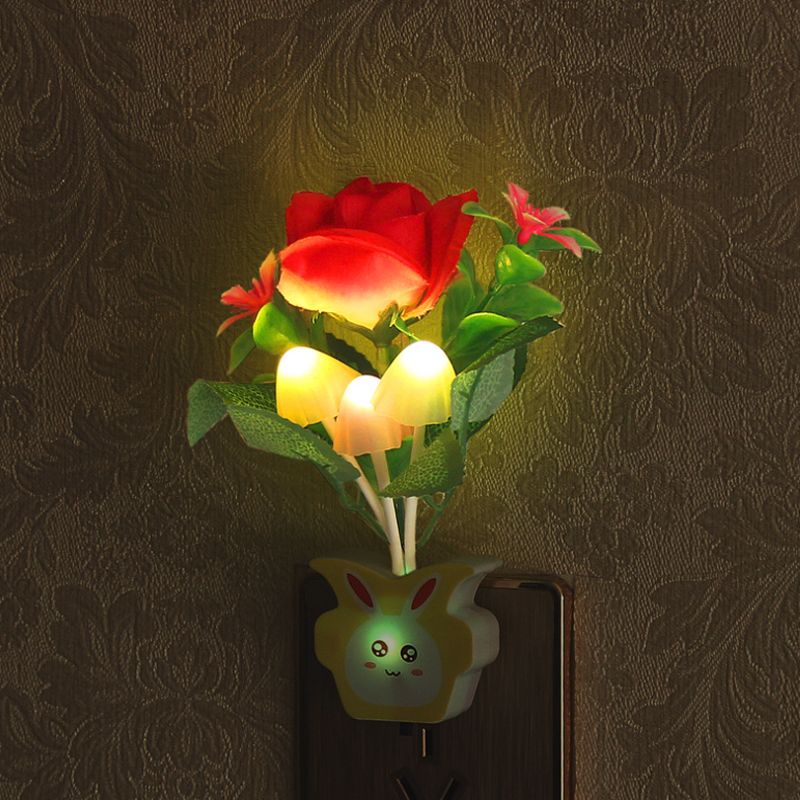 Plastic Blooming Flower Wall Nightlight Contemporary Yellow/Pink/Peach LED Night Lighting with Plug