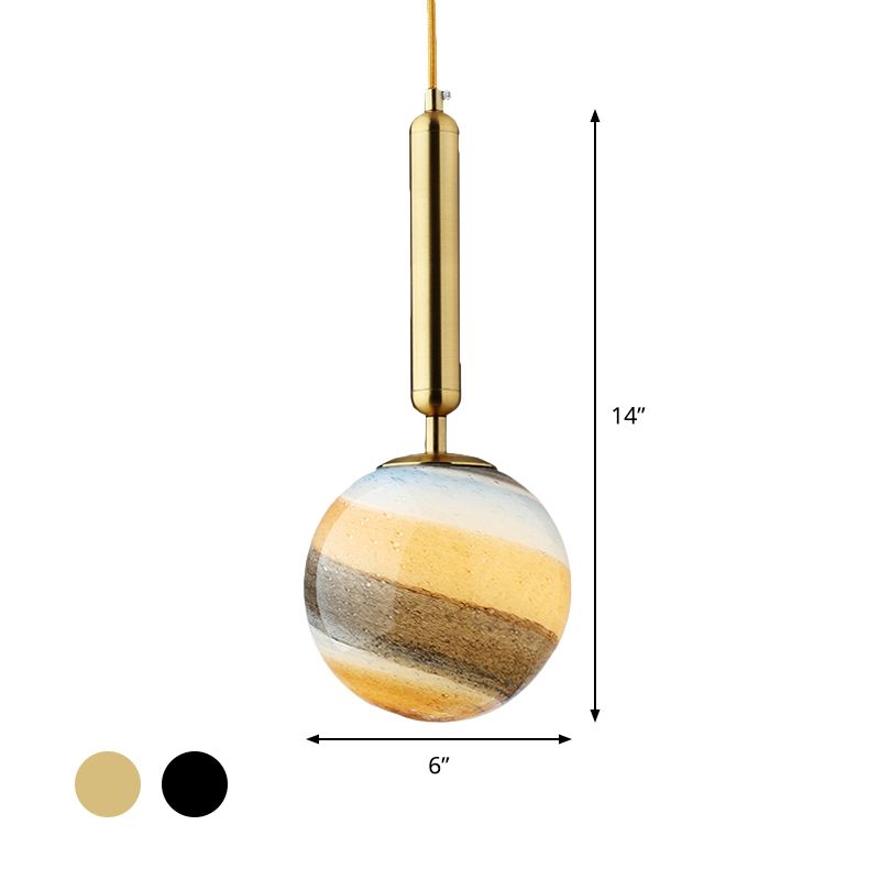 1 Light Bedroom Pendant Lamp Contemporary Gold/Black Hanging Ceiling Light with Spherical Frosted Glass Shade