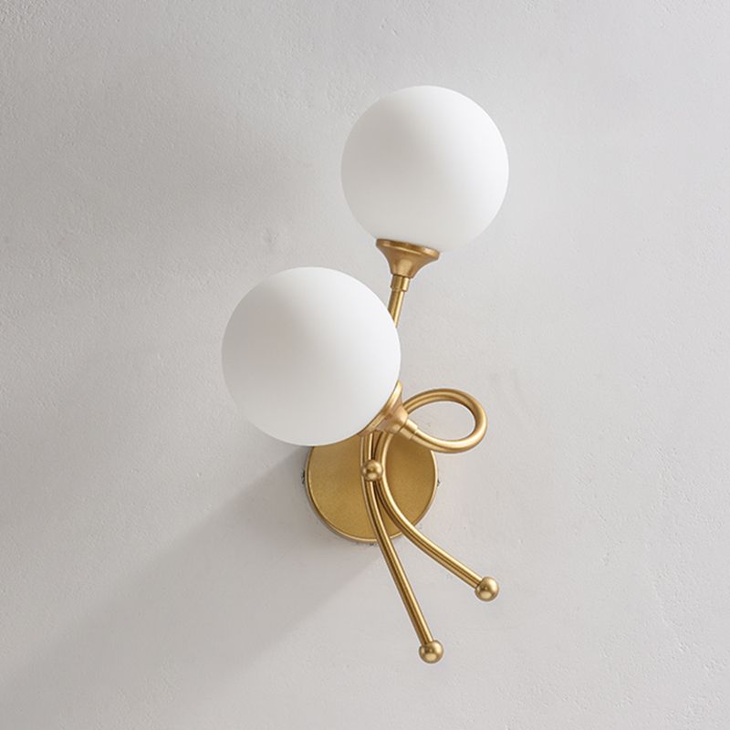 Spherical Wall Mount Lamp Modern Style 2 Lights with Glass Shade for Bedroom