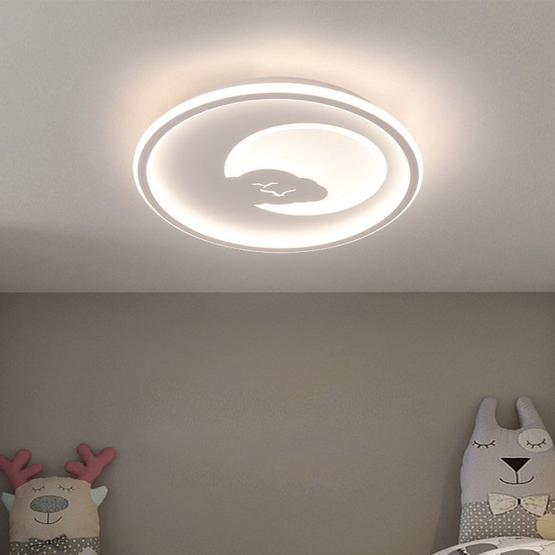 Led Bedroom Light Fixture Modern White/Pink Ceiling Flush Mount Light with Moon Acrylic Shade