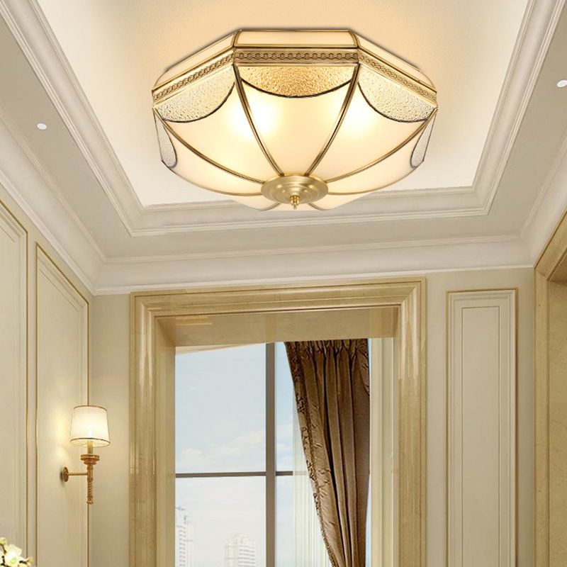 Glass Gold Ceiling Mounted Fixture Shaded Traditional Close to Ceiling Chandelier