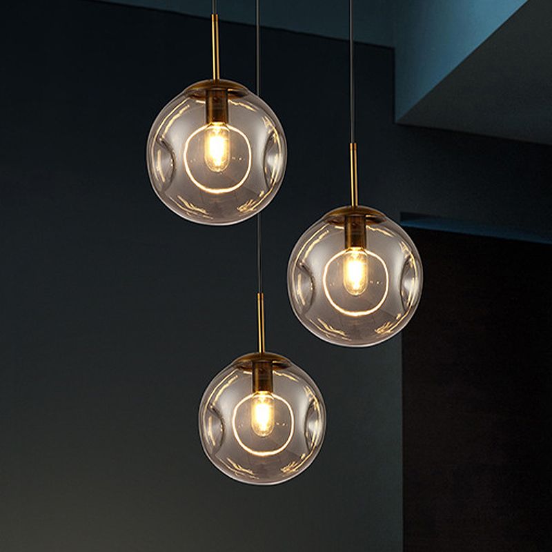Luz de colgante de globo de estilo simple estilo gris de vidrio con hoyuelas 1 lámpara colgante de cabeza