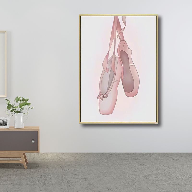 Ballet Shoes Wall Art Decor Textured Kids Style Girls Bedroom Canvas Print in Pink