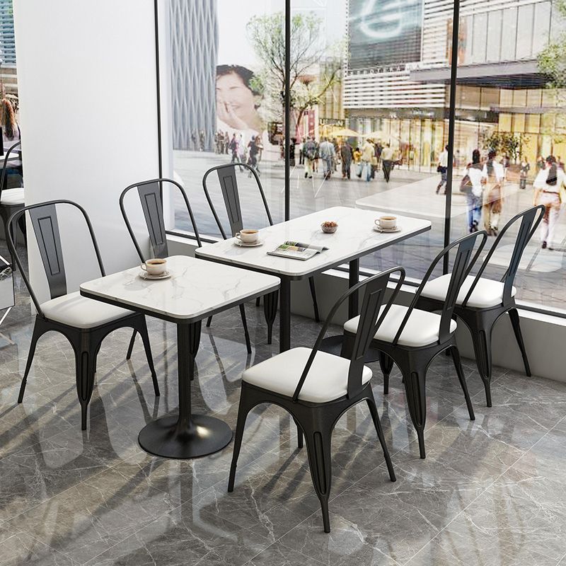 Industrial Dining Room Table White Sintered Stone Table with Black Metal Base