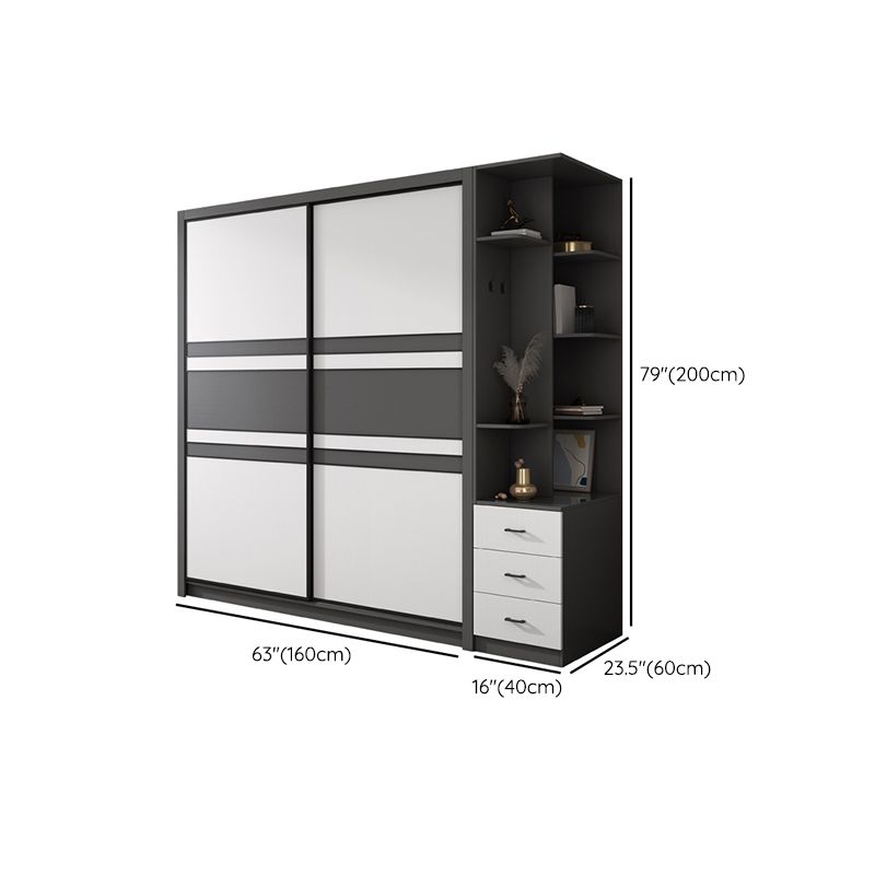 Contemporary Grey and White Storage Cabinet Bedroom Cabinet with Sliding Doors