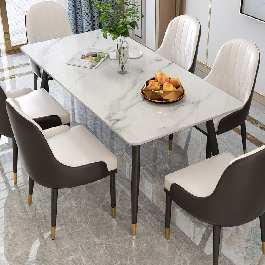 Glam Sintered Stone Küche Esstisch Weiß Rechteck Form Esstisch mit 4 Beinen Basis