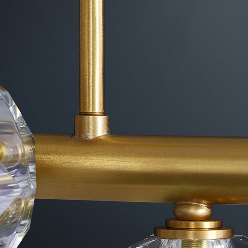 Modern Kitchen Island Light Brass & Crystal Pendant Ceiling in Gold & Clear