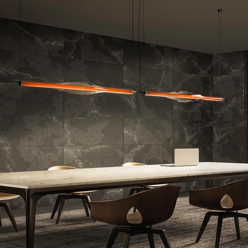 Modern Metal Ceiling Light Linear Shape Island Light with Glass Shade for Living Room