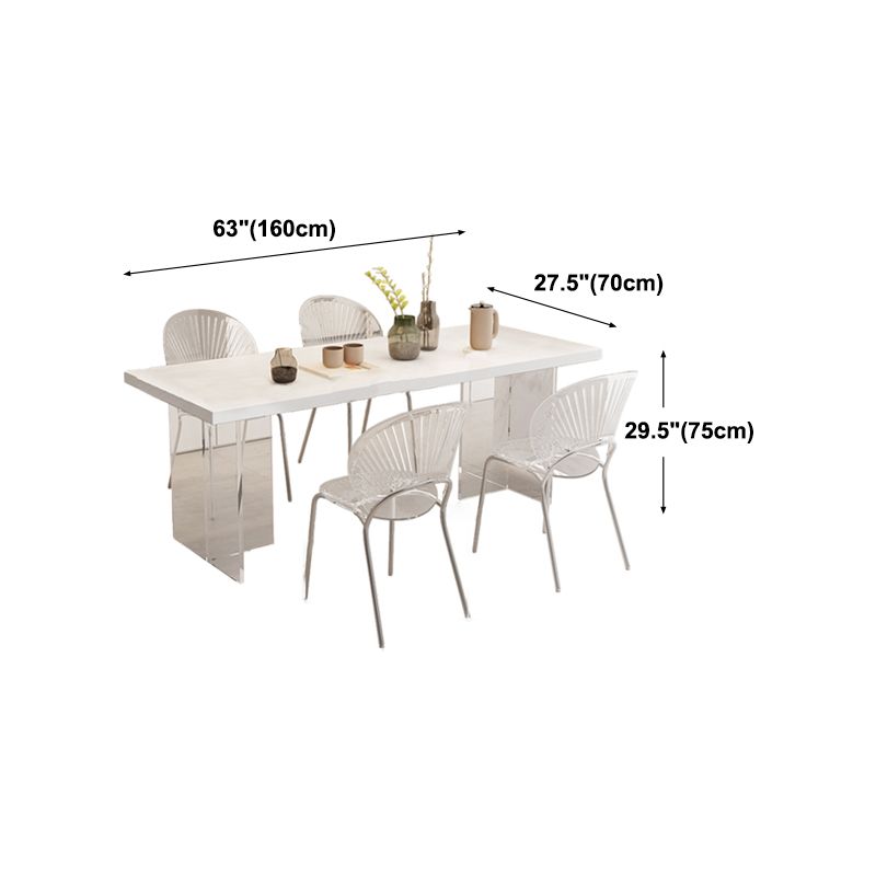 Contemporary Dining Table White Rectangle Solid Wood Dinner Table