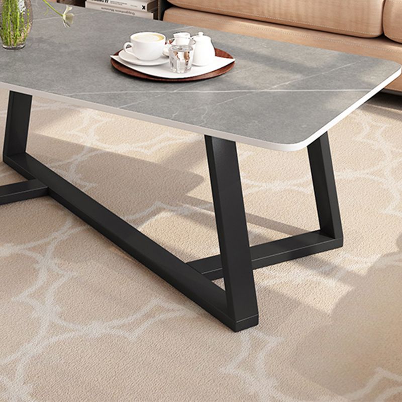 Slate Rectangle Coffee Table Cross Legs Single Table for Living Room