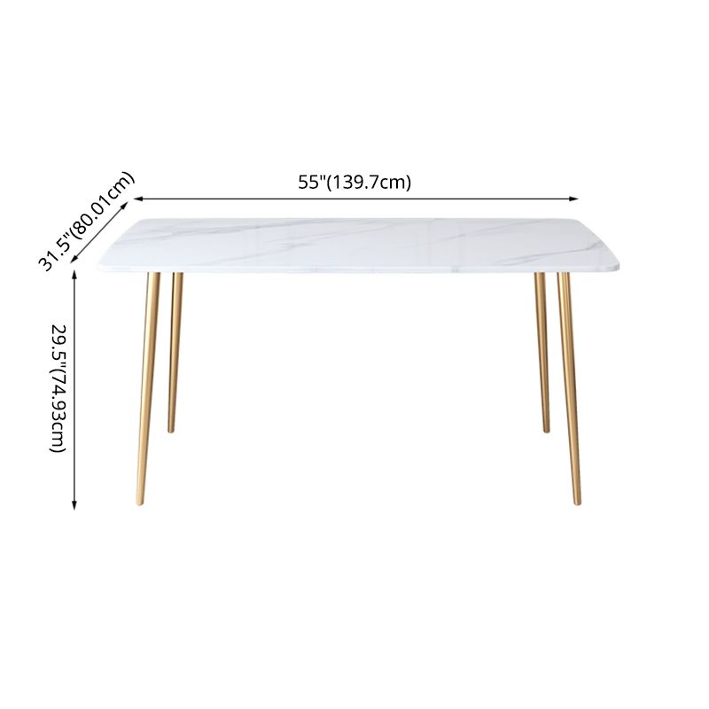 Scandinavian Style Sintered Stone Dining Table Set with Rectangle Table and Gold Legs Dining Set