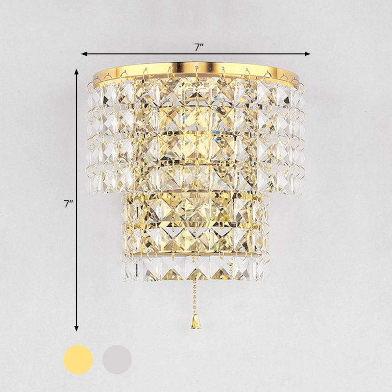 Doppelschicht geschichteter Wandleuchter leichter Vintage -Stil klarer Kristall 1 Leichte Chrom/Gold -Wandmontagelampe mit quadratischer Form, 7 "/10" W.