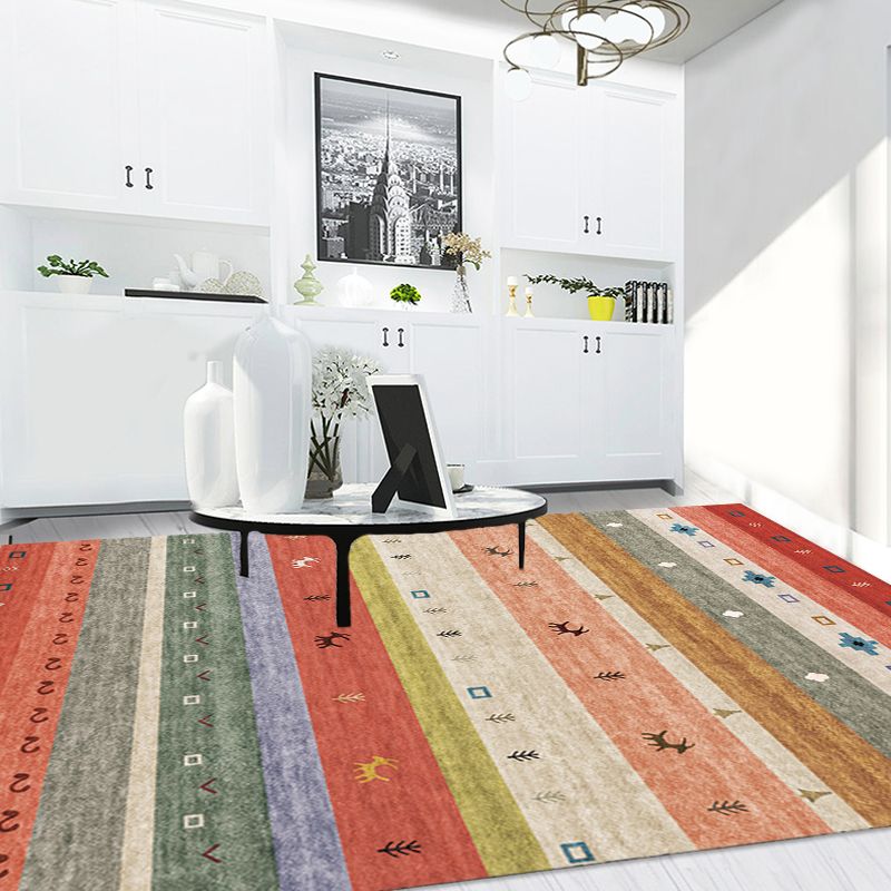 Multikolor Bohemian Teppich Polyester Stripe Streifen Muster Teppich Haustierfreundliche Waschabend-Rutsch-Rücken-Teppich zur Dekoration