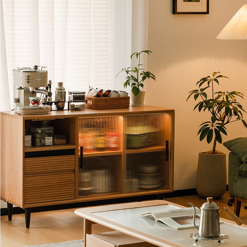Nordic Solid Wood Storage Sideboard Cabinet with Glass Doors