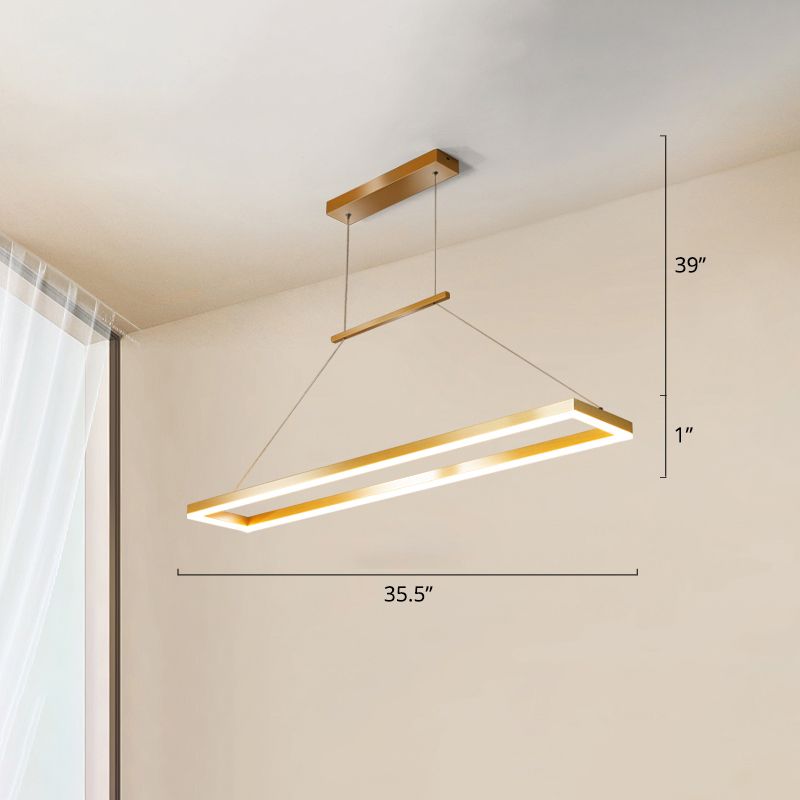 Rettangolo Metal Island Affermazione Luce semplicità Luce a ciondolo a LED per sala da pranzo