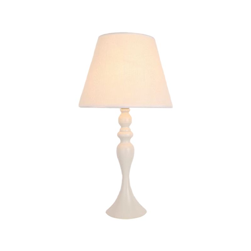 Retro Style Conic Table Light 1-Head Fabric Night Lamp with Baluster Base in White/Black