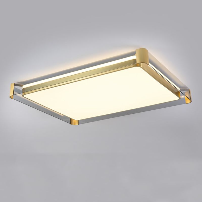 Geometry Shape Ceiling Lamp Modern Copper Flush Mount with Glass Lampshade for Bedroom