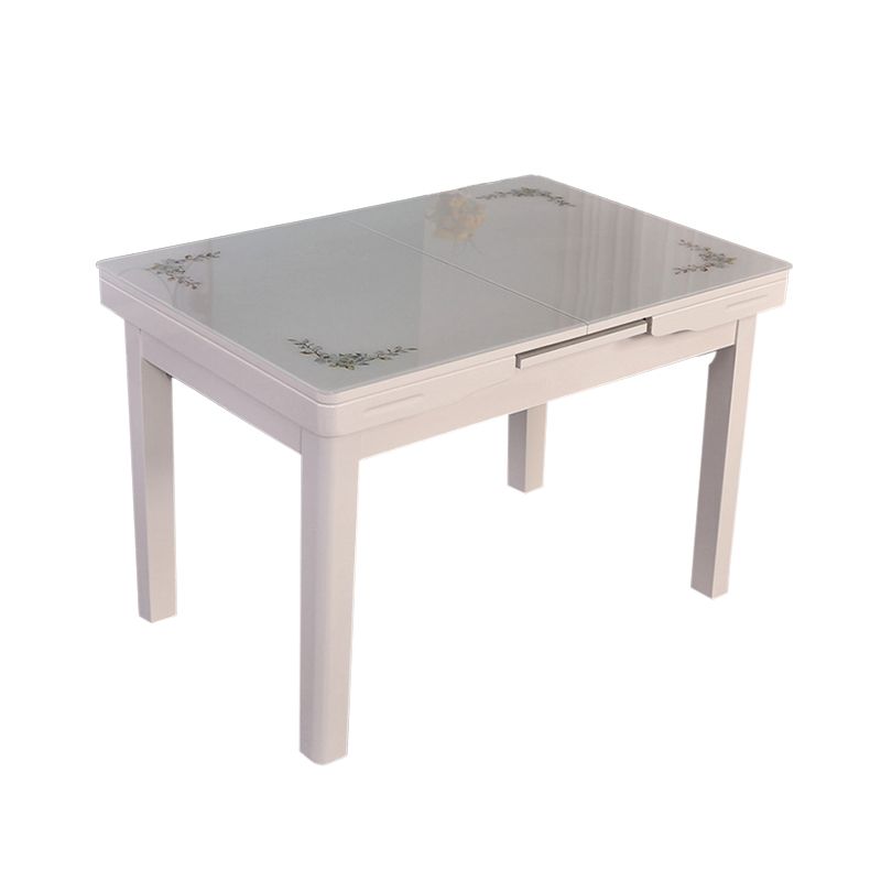 Contemporary Extendable Rectangular Glass Dining Table with 4 Legs