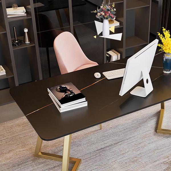Glam Metal Office Desk Golden Rectangular Writing Desk for Office