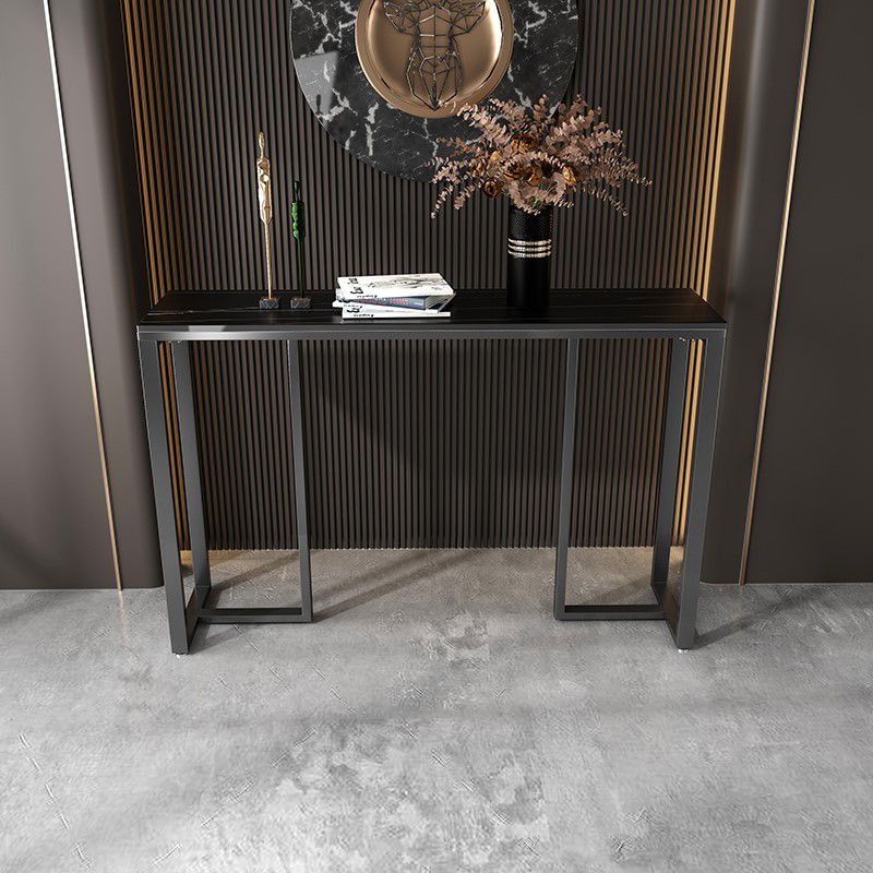 Rectangle Stone Top Accent Table with Black Irone Base for Hall