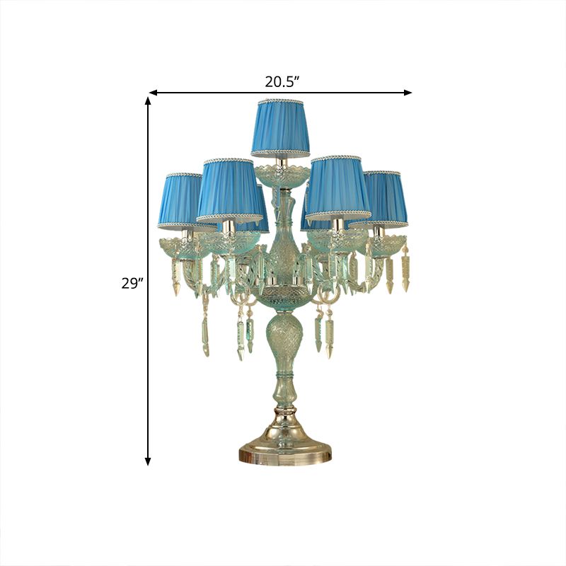 Kristalblauw nachtkastje lamp kandelaar 5/6/7 bollen traditionele slaapkamer tafellicht met vat stof schaduw