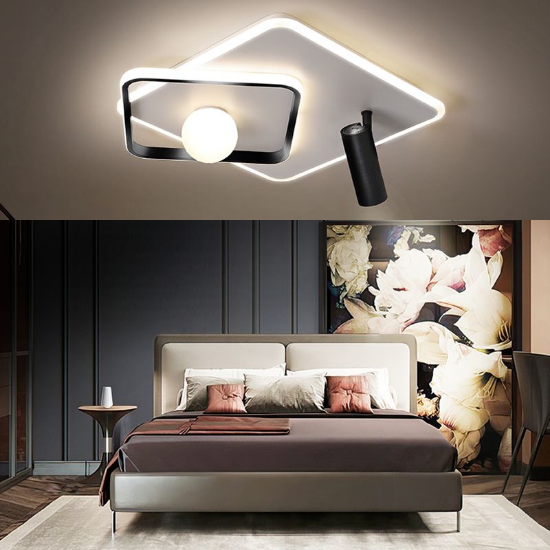 Modern Style Metal Ceiling Mounted Fixture Bedroom Flush Light with 1 Spotlight