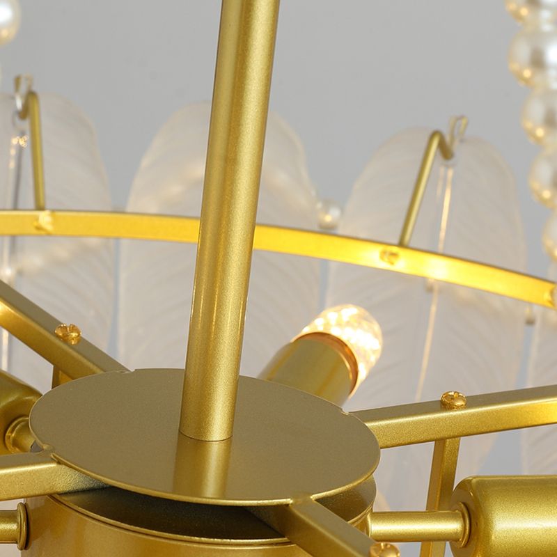 Modern Metal Ceiling Light Feather Shape Hanging Light with Glass Shade for Living Room