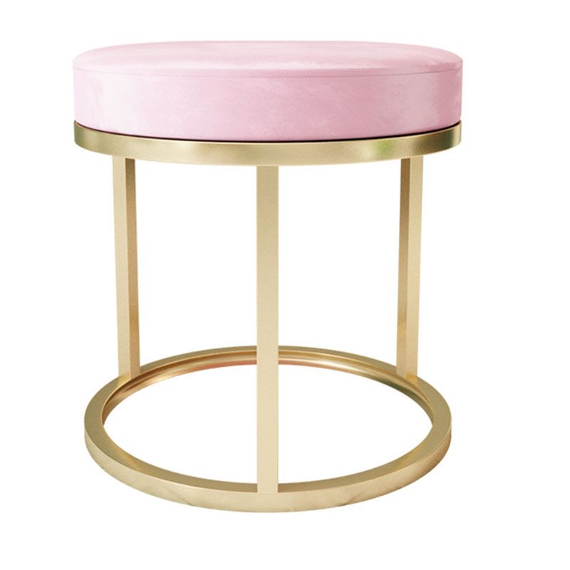 Glam Ottoman Velvet Tear Resistant Upholstered Solid Color Round Ottoman with Metal Legs