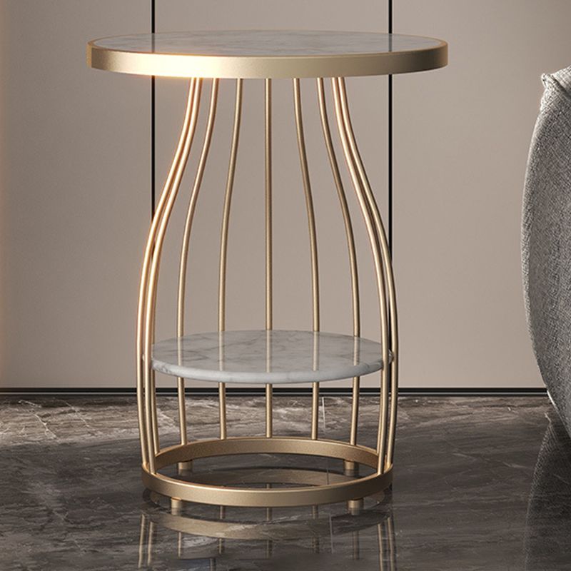 Modern Slate Round Side Table 19.6-inch Metal Pedestal End Table with Shelf