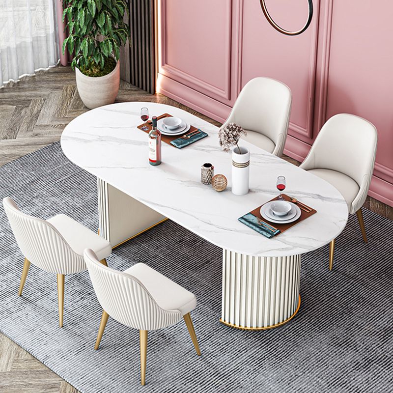 Stone Top Dining Table Contemporary Oval Dining Table with Sled Base