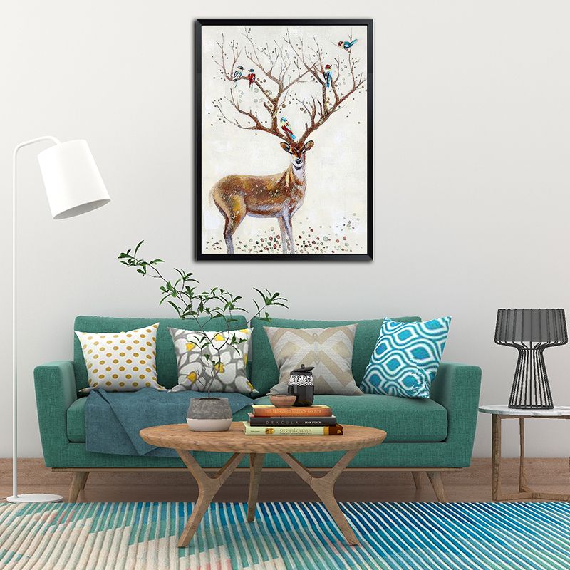 Brown Deer Painting Wall Art Textured Surface Canvas Print for Childrens Bedroom