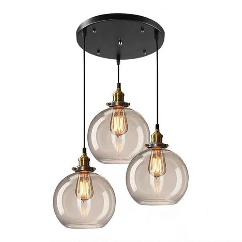Industrial Vintage Geometric Pendant Light Electroplate Iron Hanging Lamp with Glass Shade