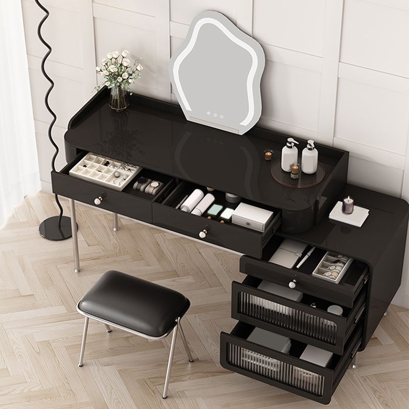 Glam Makeup Vanity Set with Glass Top, Black Vanity Dressing Table Set