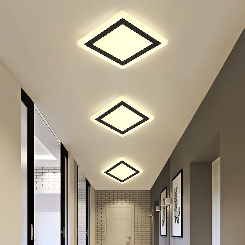 Plafonnier LED de forme carrée en fer moderne, 1 lumière, montage encastré pour allée et balcon