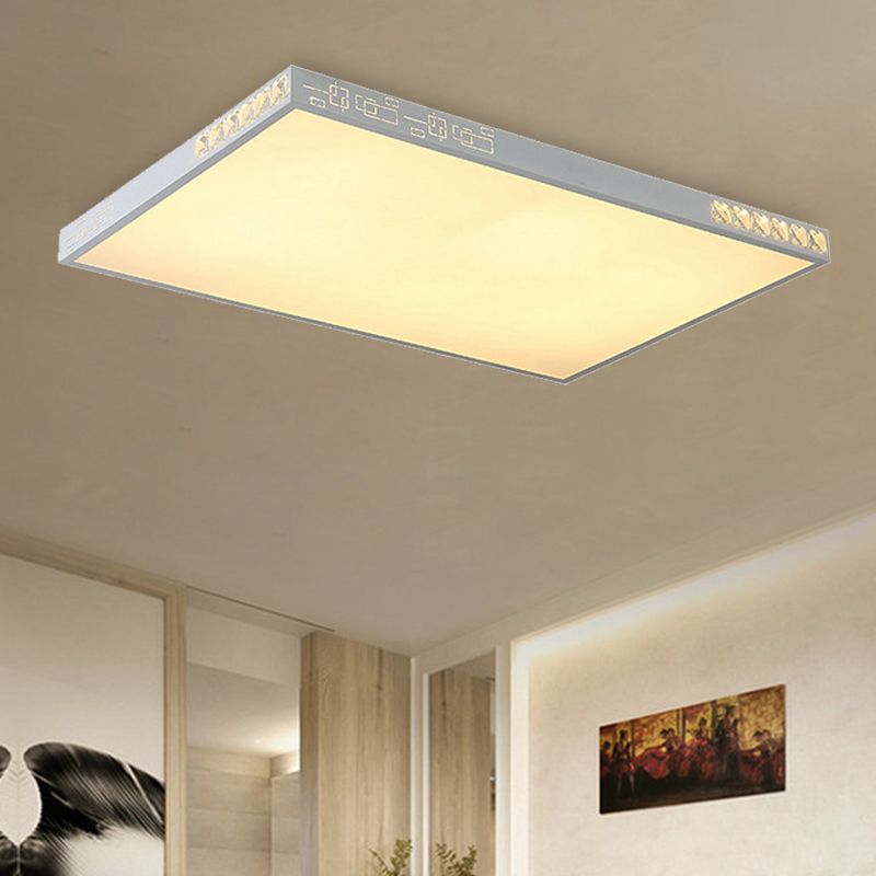 LED Flush Mounted Simple K9 Crystal White Ceiling Light with Rectangle/Round Acrylic Shade, 16"/19.5"/23.5" Wide