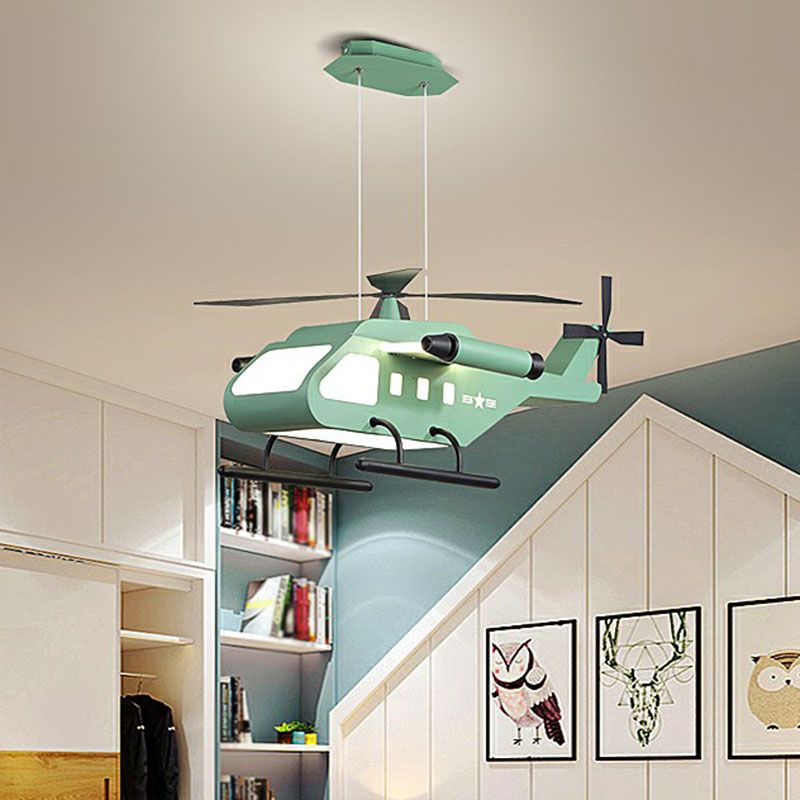 Kids Helicopter Chandelier Pendant Light Metallic Bedroom LED Ceiling Light with Acrylic Shade