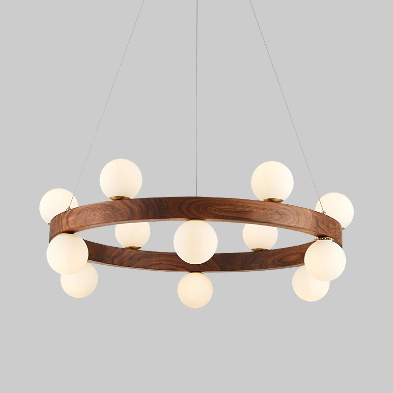 Contemporary Wood Hanging Light Fixtures Rounded Chandelier for Dining Room