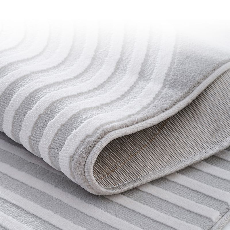 Fancy Grey Stripe Print Rug Polyester Modern Area Rug Easy Care Area Carpet for Living Room