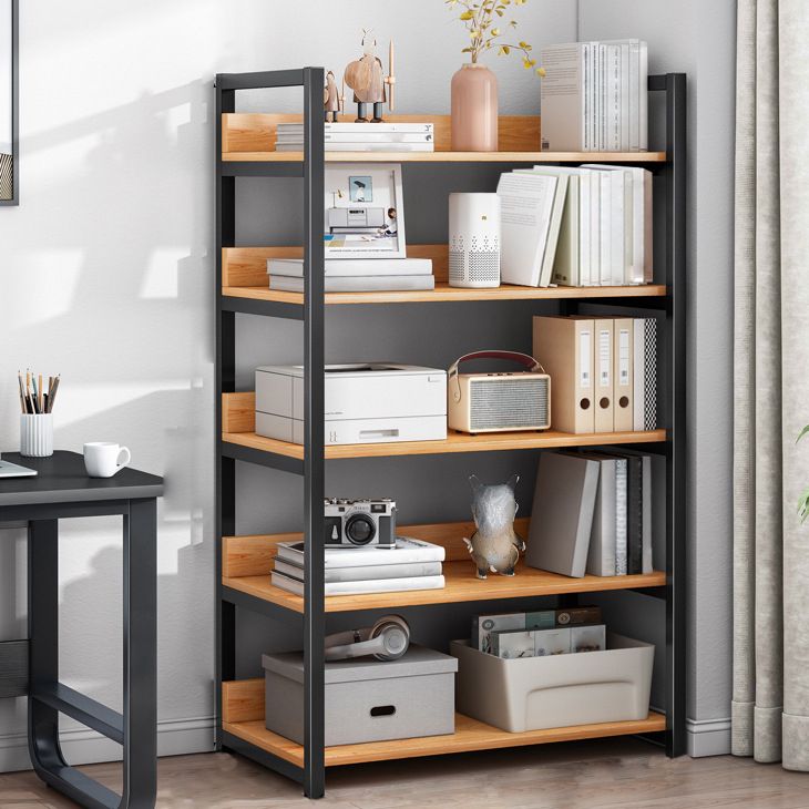 Contemporary Steel Frame Bookcase Wood Open Back Bookcase for Home Office