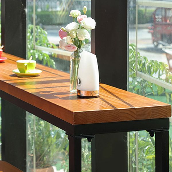 Light Brown Solid Wood Top Bar Table Glam Bistro Table with Trestle