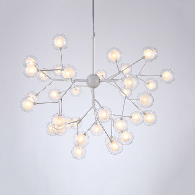 Branching Chandelier Light with Clear Glass Ball Shade Modern Style 9/27 Bulbs Black/White Ceiling Light Fixture