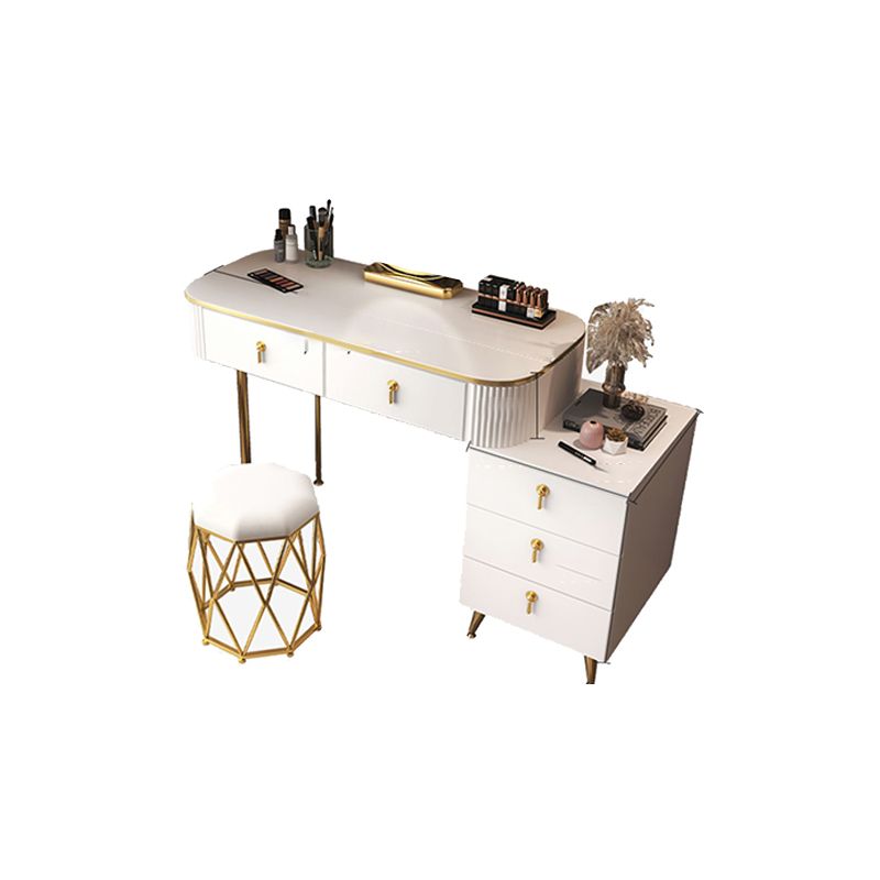 Glam Wood Frame Makeup Vanity Drawer Vanity Set in White for Bedroom