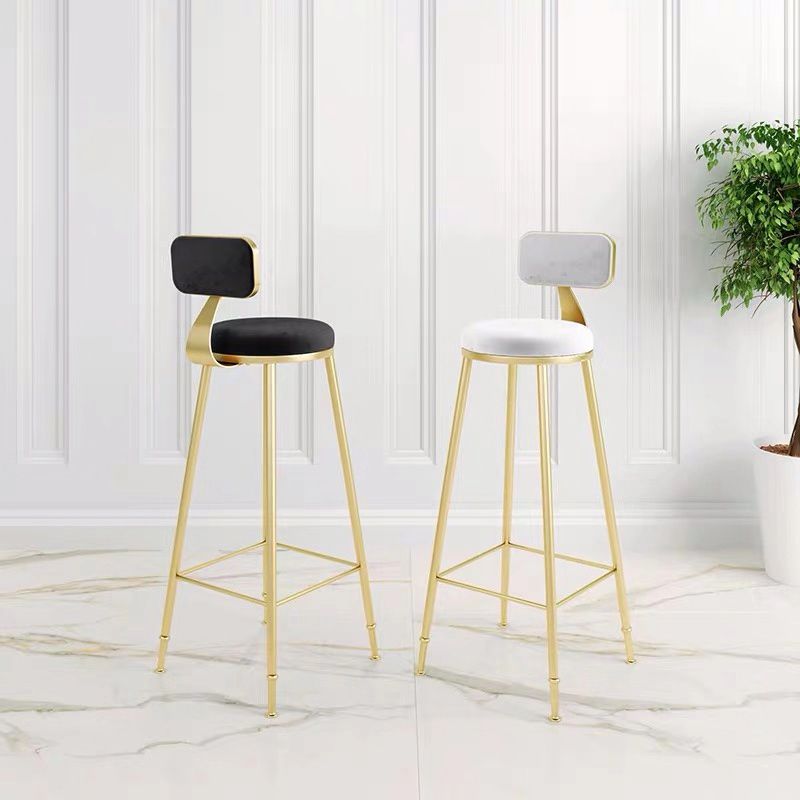 Taburete de bar de estilo escandinavo con patas de metal, asiento redondo, silla para mostrador para cocina