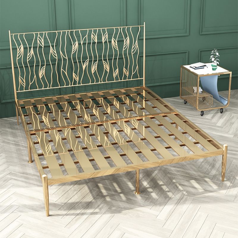 Metal Glam Bed Frame Rectangular Open-Frame Headboard Standard Bed