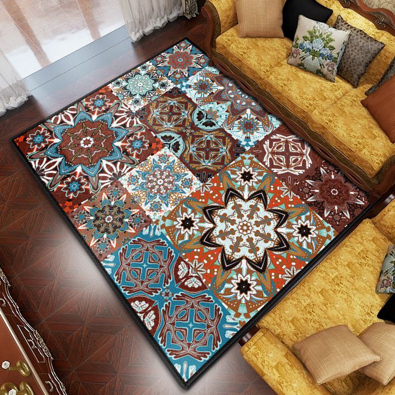 Green Bohemian Rug Polyester Graphic Rug Non-Slip Backing Rug for Living Room