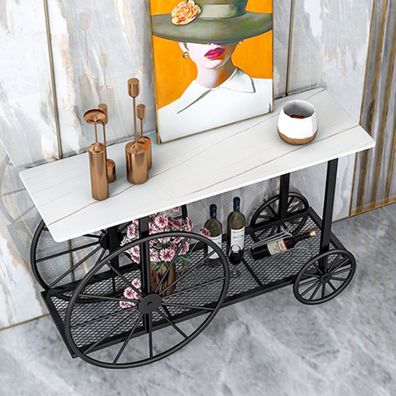 Contemporary Iron Console Sofa Table Rectangle Marble Accent Table with Shelf for Hall