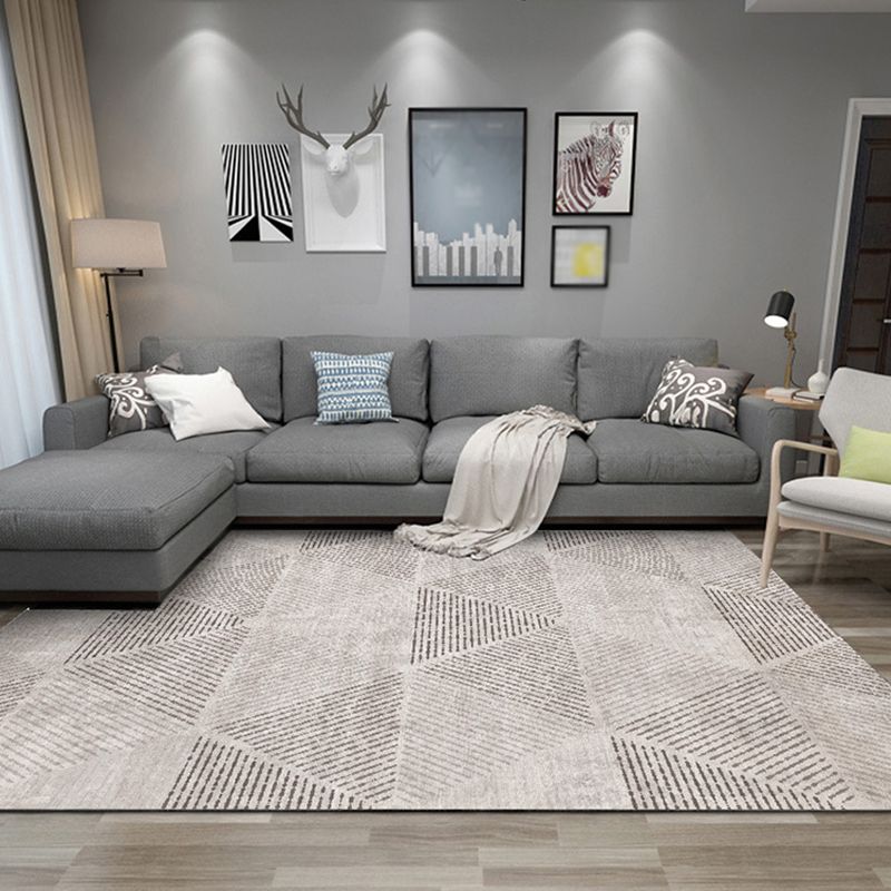 Geometric Khaki Rug Modern Patchwork Area Carpet Polyester Stain Resistant Carpet for Living Room