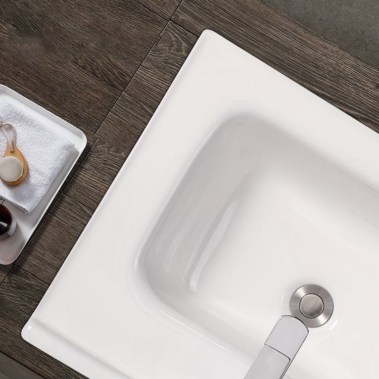 White Bathroom Vanity Wood Rectangle Single Sink Wall Mount 2 Drawers Vanity Set