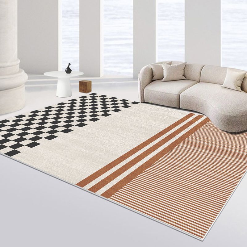 Stylish Modern Area Carpet Plaid Pattern Polyester Area Carpet Anti-Slip Area Rug for Home Decor