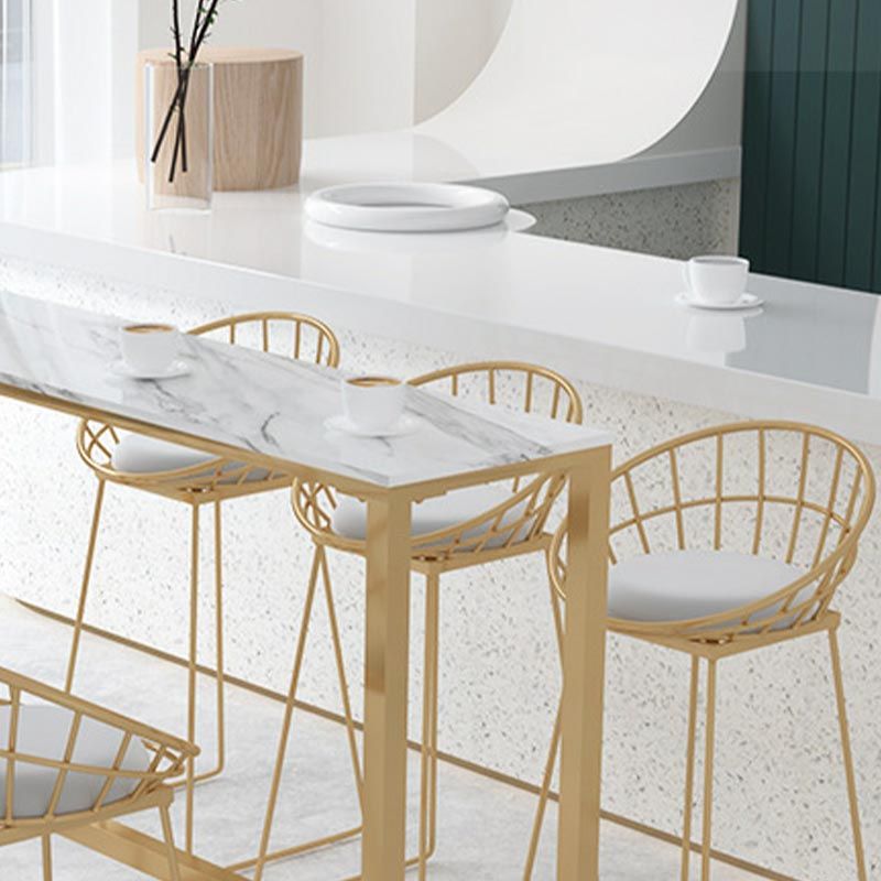 Marble Contemporary Cocktail Bar Table Footrest Rectangle Counter Table in White
